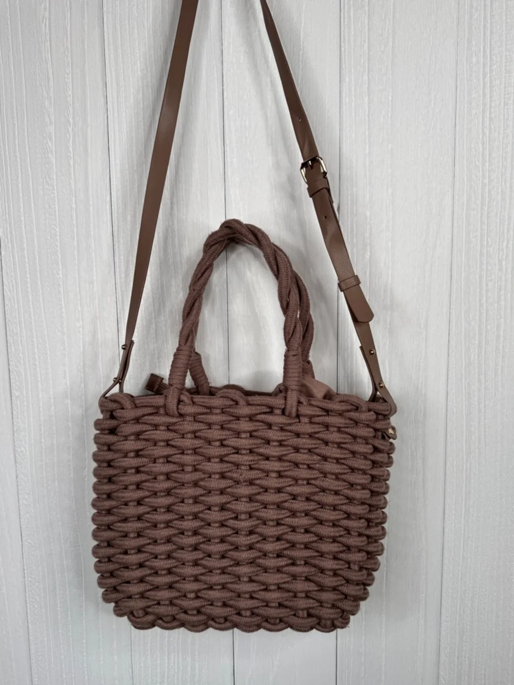 Zara Braided Rope Tote Bag in Taupe
